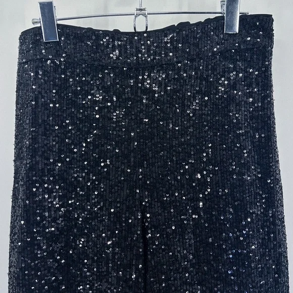 Banana Republic Black Sequin Blazer High Waisted Wide Leg Pants Set Size 6 Small